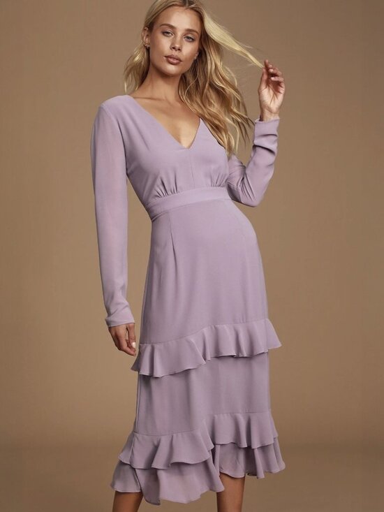 Lulus Dresses & Skirts - NWT Lulus Sway This Way Dusty Purple Ruffled Long Sleeve Midi Dress
